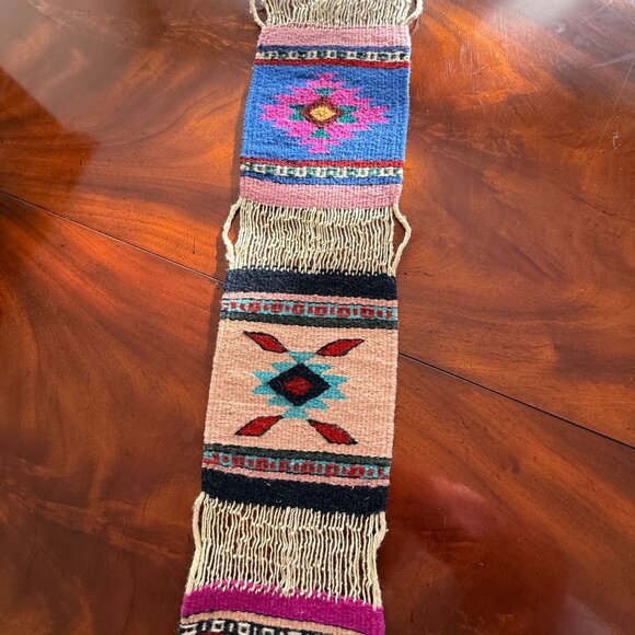 Zapotec 7 Panel Table Runner Mexican 79 "x 7"  Wool Hand Woven Folk Art Fringe - Picture 13 of 16